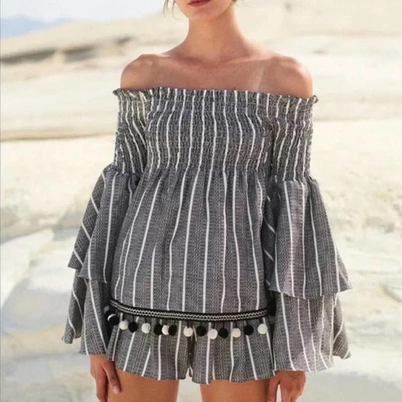 Caroline Constas Appolonia Pom Pom Off Shoulder Top - Picture 2 of 7